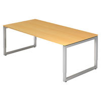 SCHREIBTISCH Serie-R 100/200/74 cm in Buchefarben/Silberfarben - Buchefarben/Silberfarben, Holzwerkstoff (100/200/74cm) - bümö