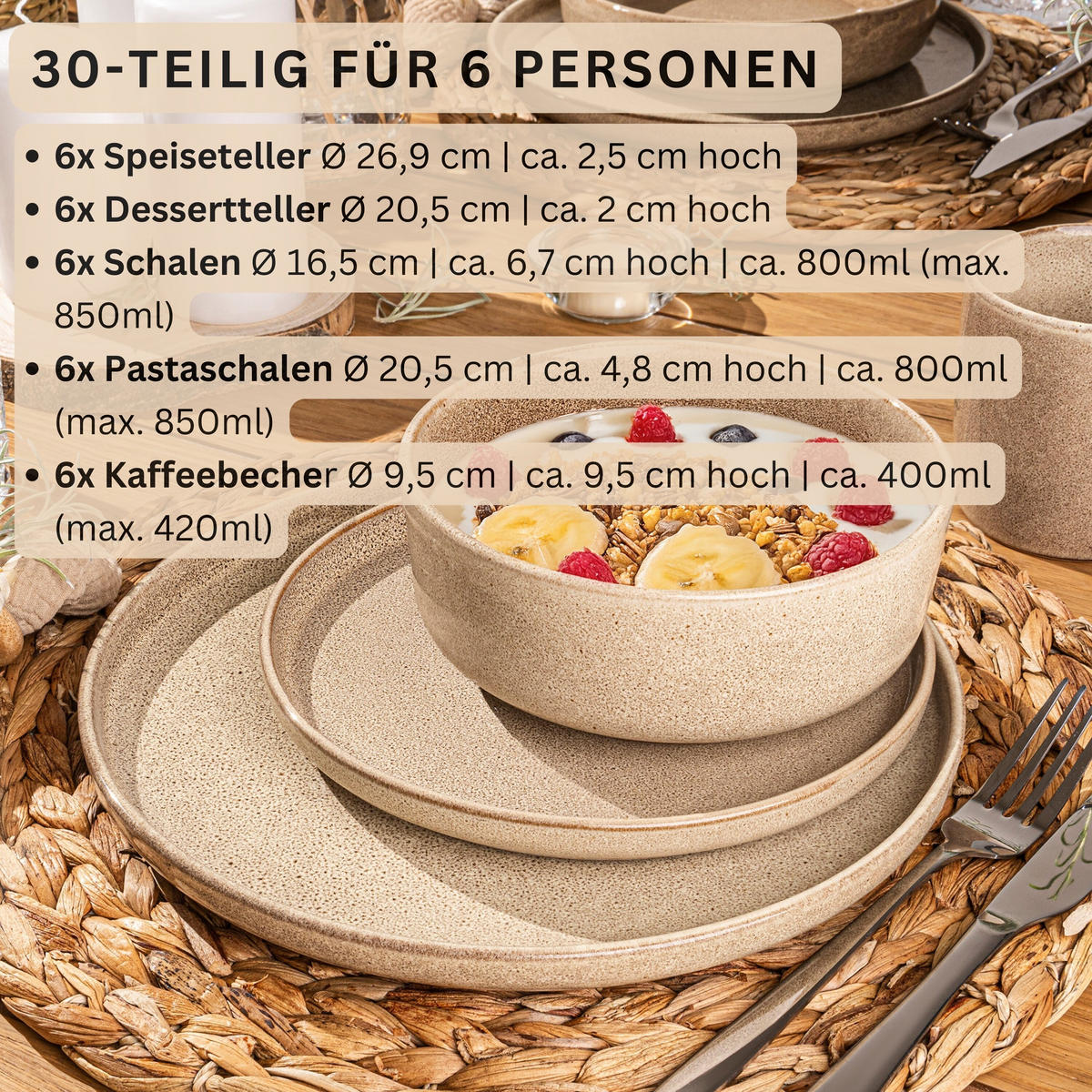 TAFELSERVICE KAIRO MOCHA - 30 teilig aus Steingut - Beige, Keramik (70/30/70cm) - Sänger