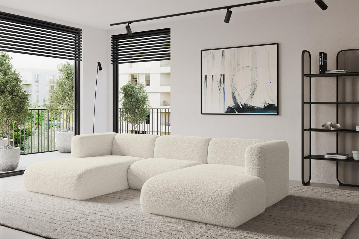 WOHNLANDSCHAFT MIRA-U1 317x179x70 Beige Bouclé - Kaschmir/Beige, Holzwerkstoff/Kunststoff (317/70/179cm) - ALTDECOR