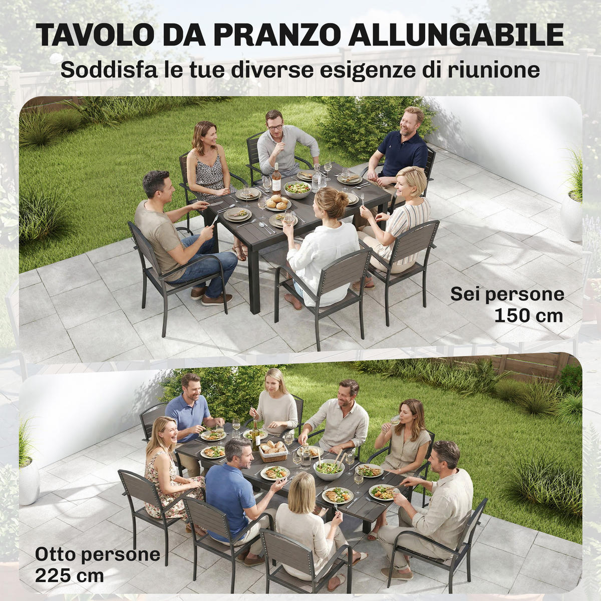 GARTEN-ESSSET 9-teilig,Aluminiumtisch+8 Stühle,grau - Grau, Holzwerkstoff - Vallsero