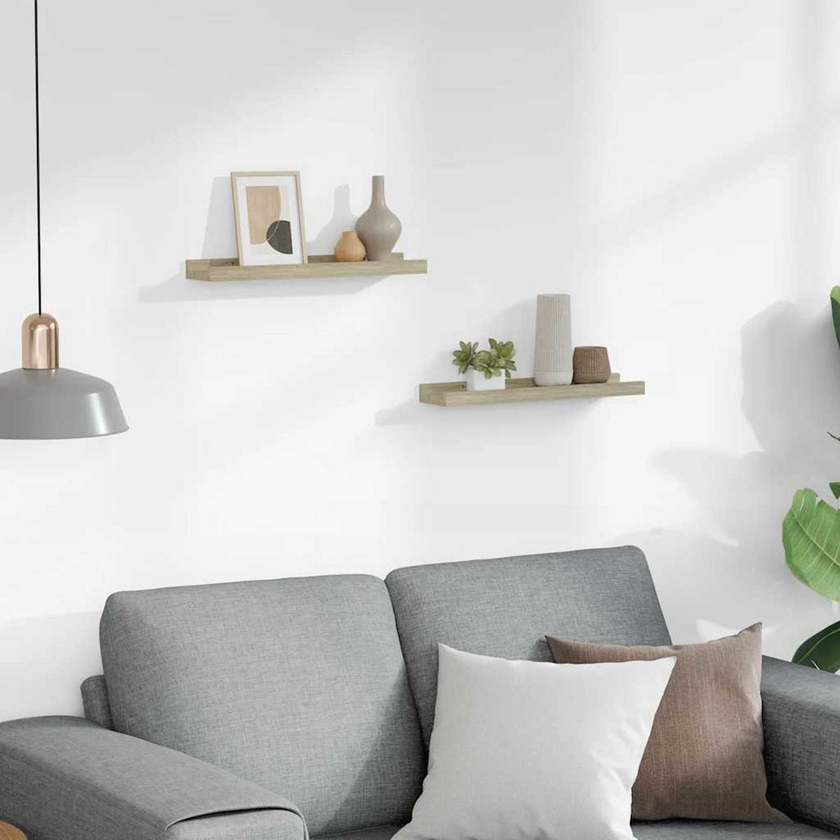 WANDREGALSET 2-teilig 40/9/3 cm aus MDF Sonoma-Eiche Max. Belastbarkeit 5 KG - Sonoma Eiche, Holzwerkstoff (40/3/9cm) - vidaXL