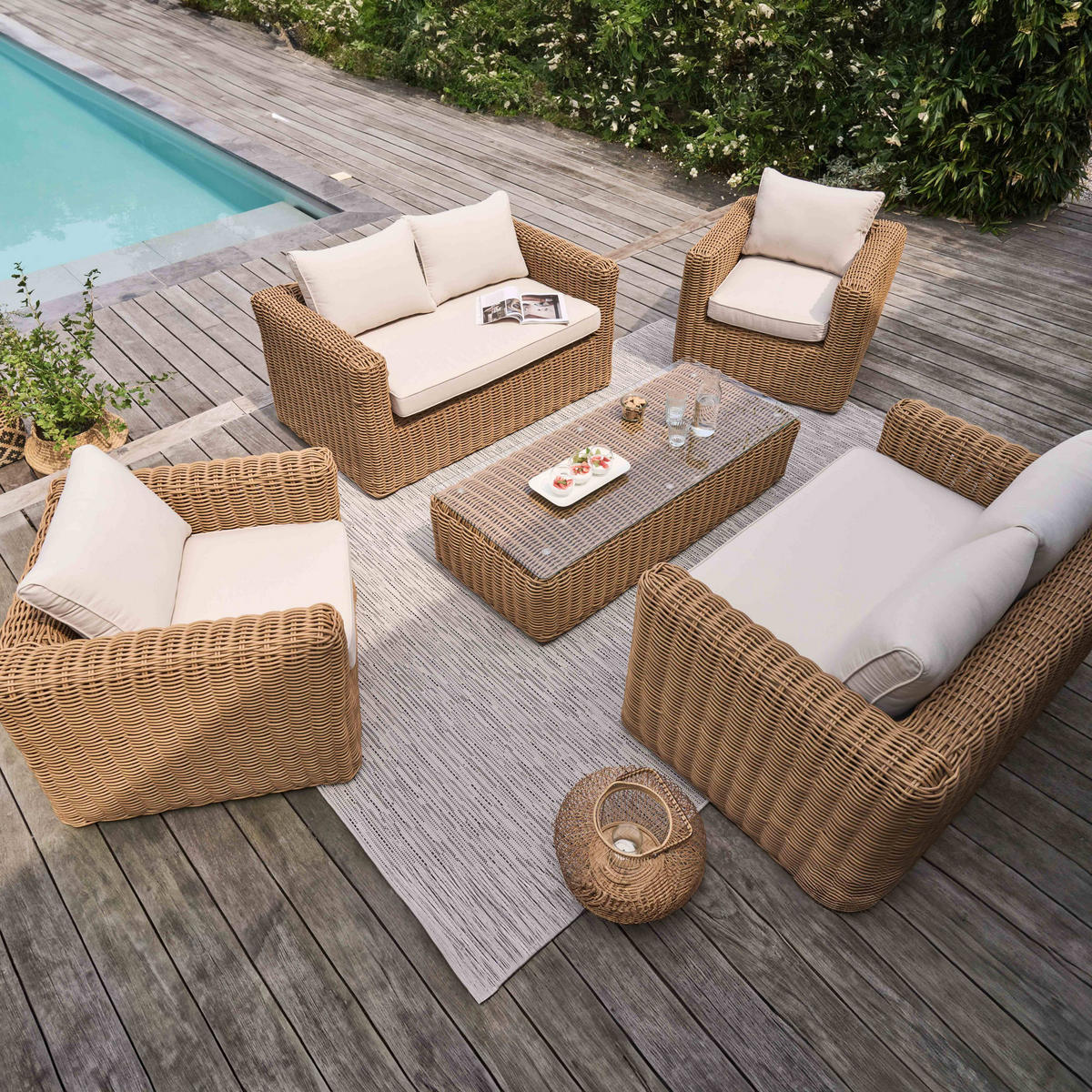 GARTEN-LOUNGEGARNITUR 6-Sitzer, Braun - Braun, Naturmaterialien - Oviala