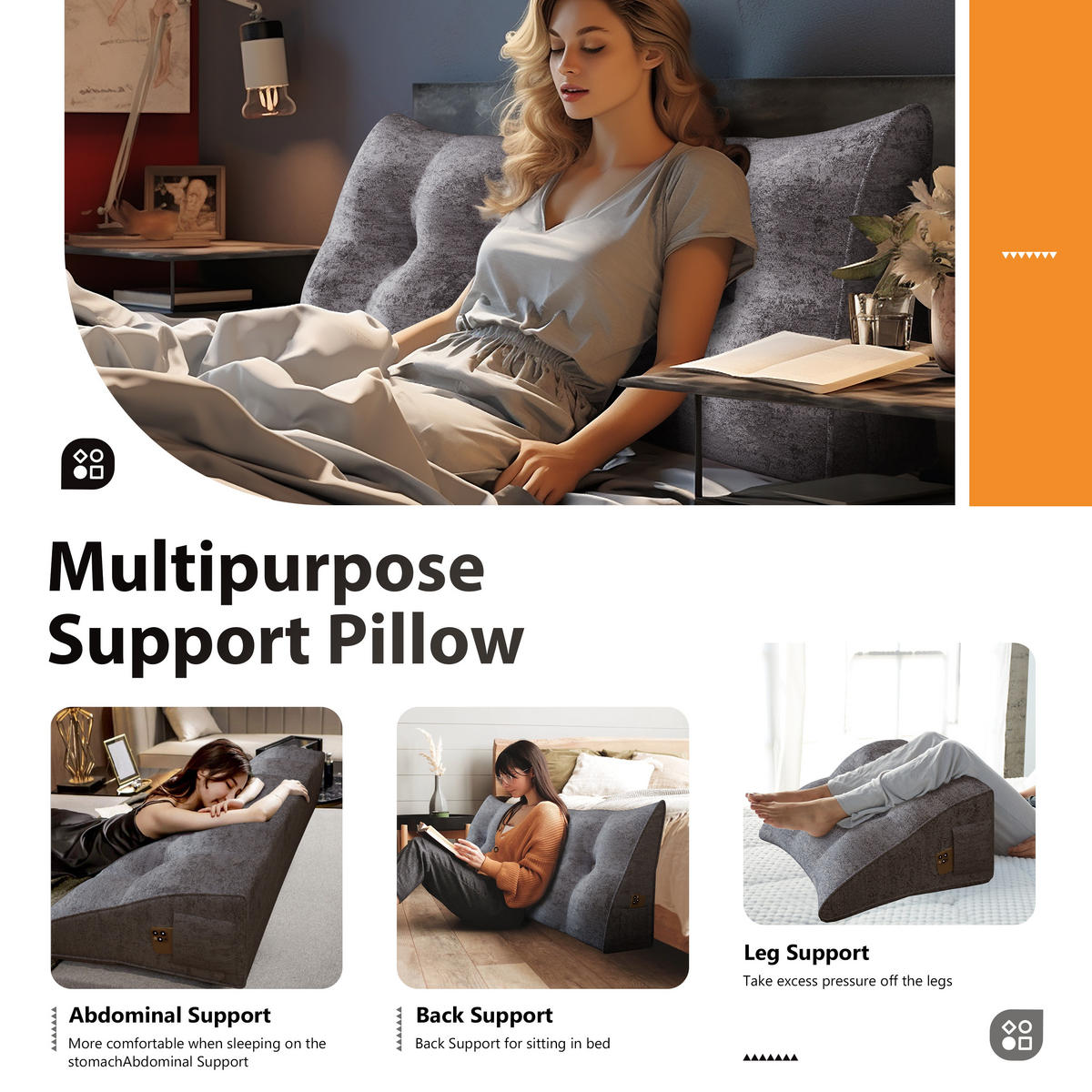 KEILKISSEN Samt Ergonomisches Groß 140cm - Grau, Textil (20/140cm) - Vercart