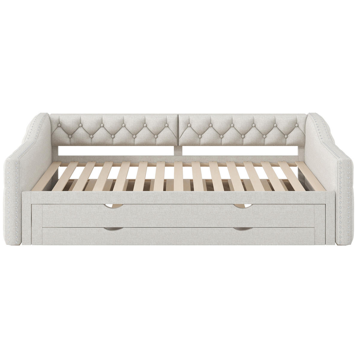 POLSTERBETT 140/200 cm aus MDF und Sperrholz mit Leinenbezug LED-Beleuchtung und Stauraum Beige - Beige, Holzwerkstoff (140/200cm) - Modenvie