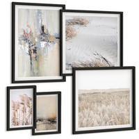BILDER SET 5er Set - 50x50 cm & 20x30 cm & 40x60 cm Schwarzer Rahmen - Abstrakte Vegetationsmuster - Schwarz, Kunststoff (40/60cm) - TULUP