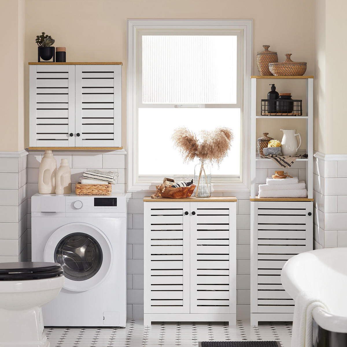 BADEZIMMERSCHRANK Weiß - Weiß, Holzwerkstoff (60/82/30cm) - SoBuy