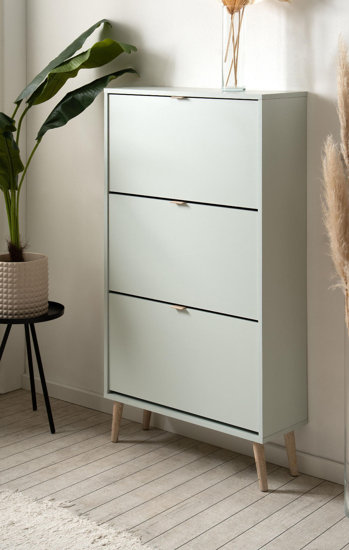 SCHUHSCHRANK Pastellgrün 70 x 125 cm, Schuhkipper mit 3 Klappen - Eichefarben/Pastellgrün, Eichenholz/Holz (70/125/24cm) - Furn.Design