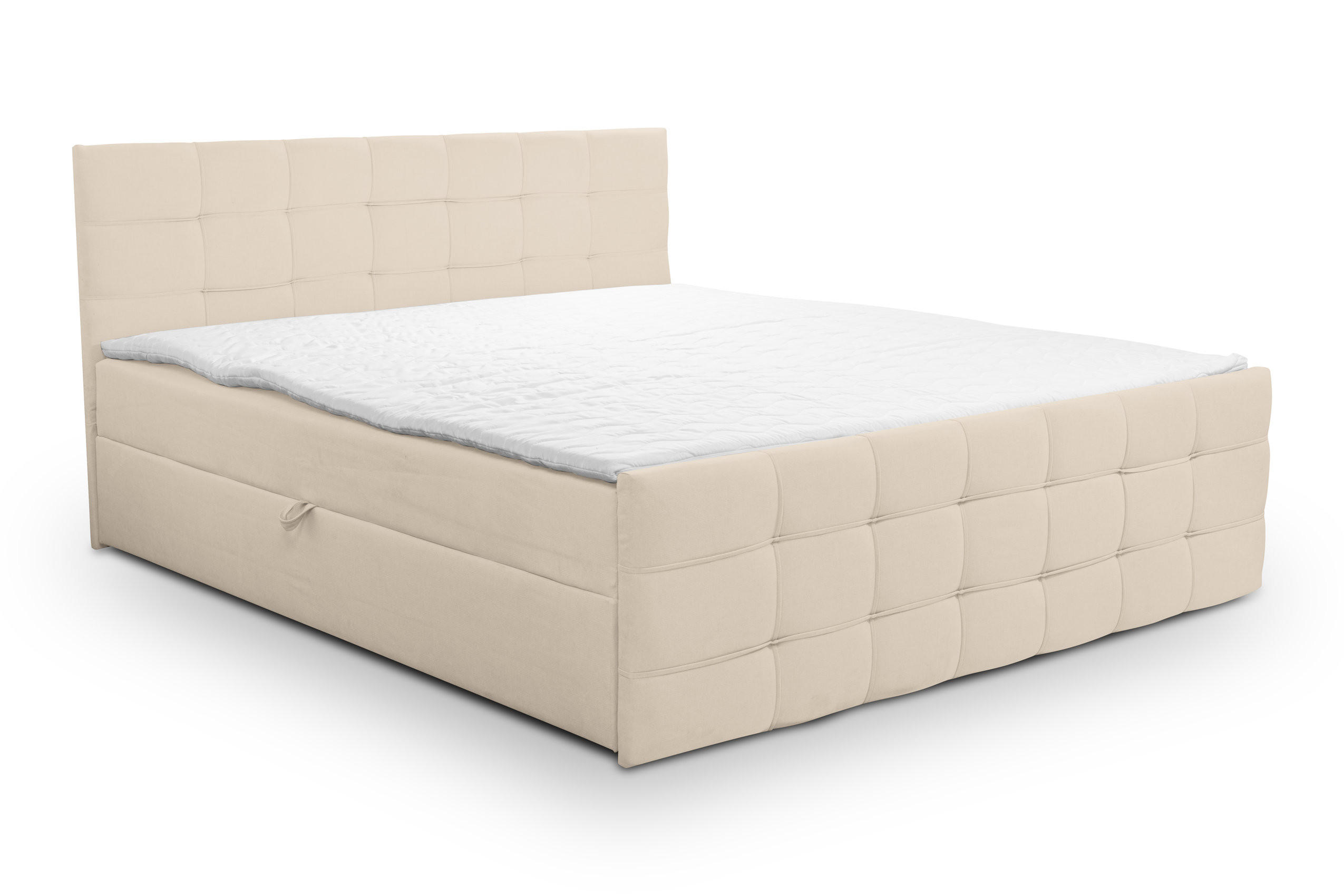 BOXBETT NATALIE mit 2 Bettkästen, 180x200, Farbe: Beige, Velourstoff, mit Bonell-Matratze inkl. Topper - Beige, Holz/Kunststoff (180/200cm) - VENASI MÖBEL