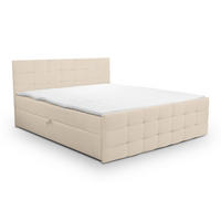 BOXBETT NATALIE mit 2 Bettkästen, 180x200, Farbe: Beige, Velourstoff, mit Bonell-Matratze inkl. Topper - Beige, Holz/Kunststoff (180/200cm) - VENASI MÖBEL
