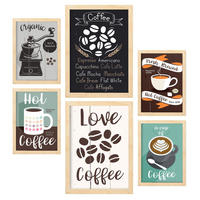 POSTER Set Mit 6 Kaffee Vollfarbige Illustrationen Von Kaffee & Getränken Im Werbetafel Illustrationen Für & Heim A3 & A4 Rahmen Aus Hellem Holz - Beige, Papier (29/3cm) - Nacnic