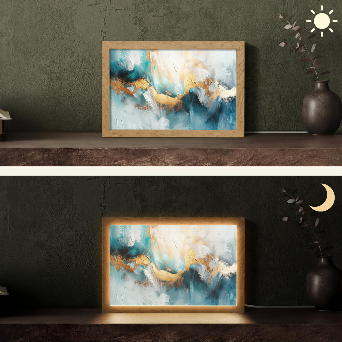 STOLNÍ LAMPA Abstraktní - umění - zlatá - modrá 30x20 cm - lilková, kompozitní dřevo (8/30/20cm) - OnlyWow