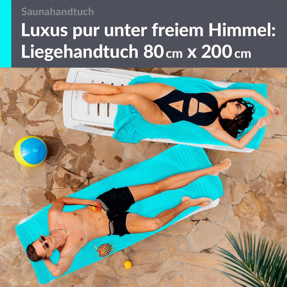 SAUNATUCH 80x200 cm 2er Set London Lagunen Türkis - Türkis, Textil (80/200cm) - Lashuma