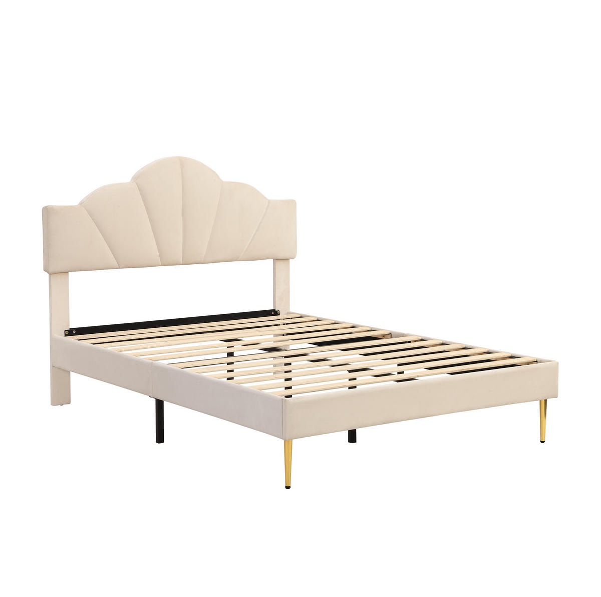 POLSTERBETT 140/190 cm beige aus Velours mit höhenverstellbarem Kopfteil - Beige, Textil (140/190cm) - OKWISH