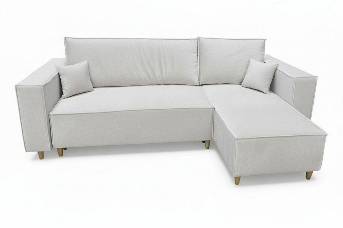 ECKSOFA RIO mit Schlaffunktion und Bettkasten, Farbe: Hellgrau, Velourstoff, Ottomane Universal - Hellgrau, Textil (249/142cm) - Marpur