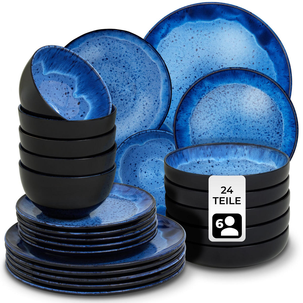 TAFELSERVICE Mare, ineinander stapelbar, blau - Blau, Keramik (26.5/2.5/26.5cm) - tectake