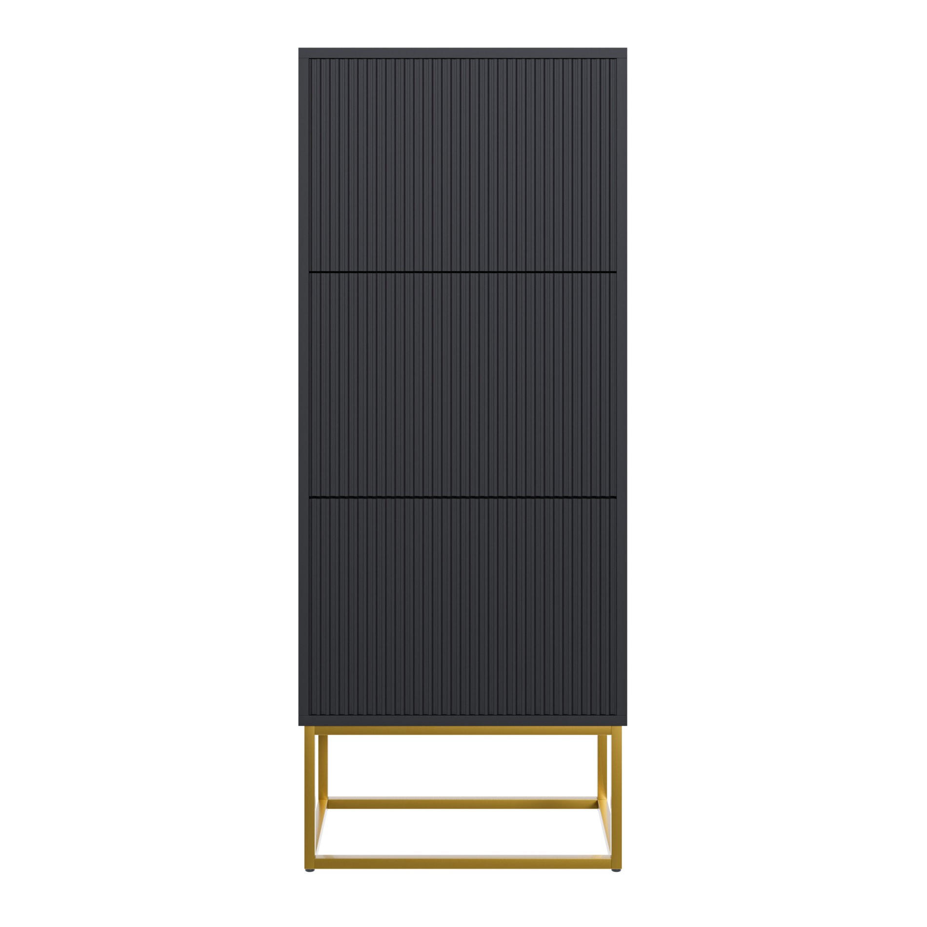 SCHUHSCHRANK Veldio mit 3 Klappen Schwarz mit goldenem Metallgestell 50 cm - Goldfarben/Schwarz, Holzwerkstoff/Metall (50/125/30cm) - Selsey