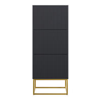 SCHUHSCHRANK Veldio mit 3 Klappen Schwarz mit goldenem Metallgestell 50 cm - Goldfarben/Schwarz, Holzwerkstoff/Metall (50/125/30cm) - Selsey