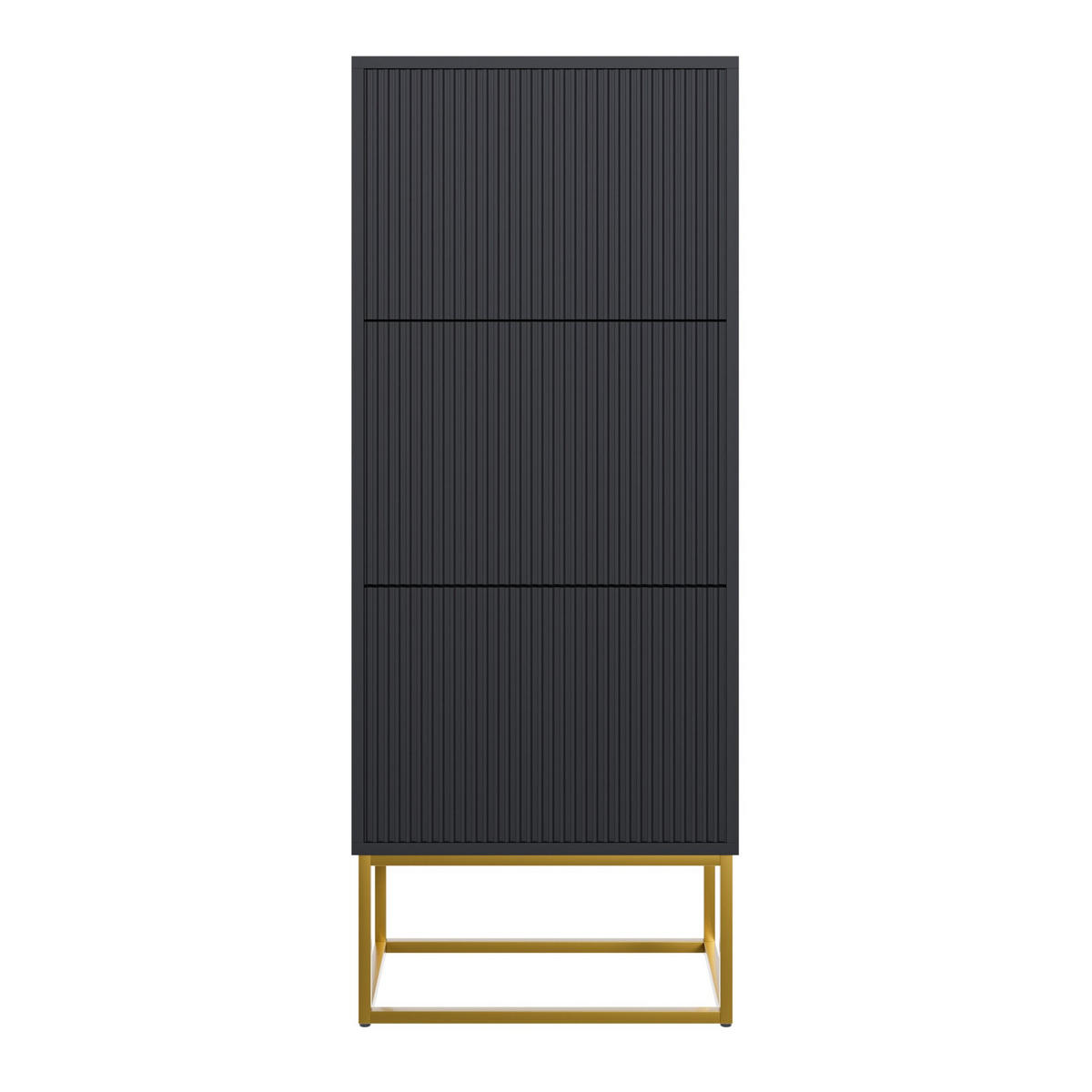 SCHUHSCHRANK Veldio mit 3 Klappen Schwarz mit goldenem Metallgestell 50 cm - Goldfarben/Schwarz, Holzwerkstoff/Metall (50/125/30cm) - Selsey