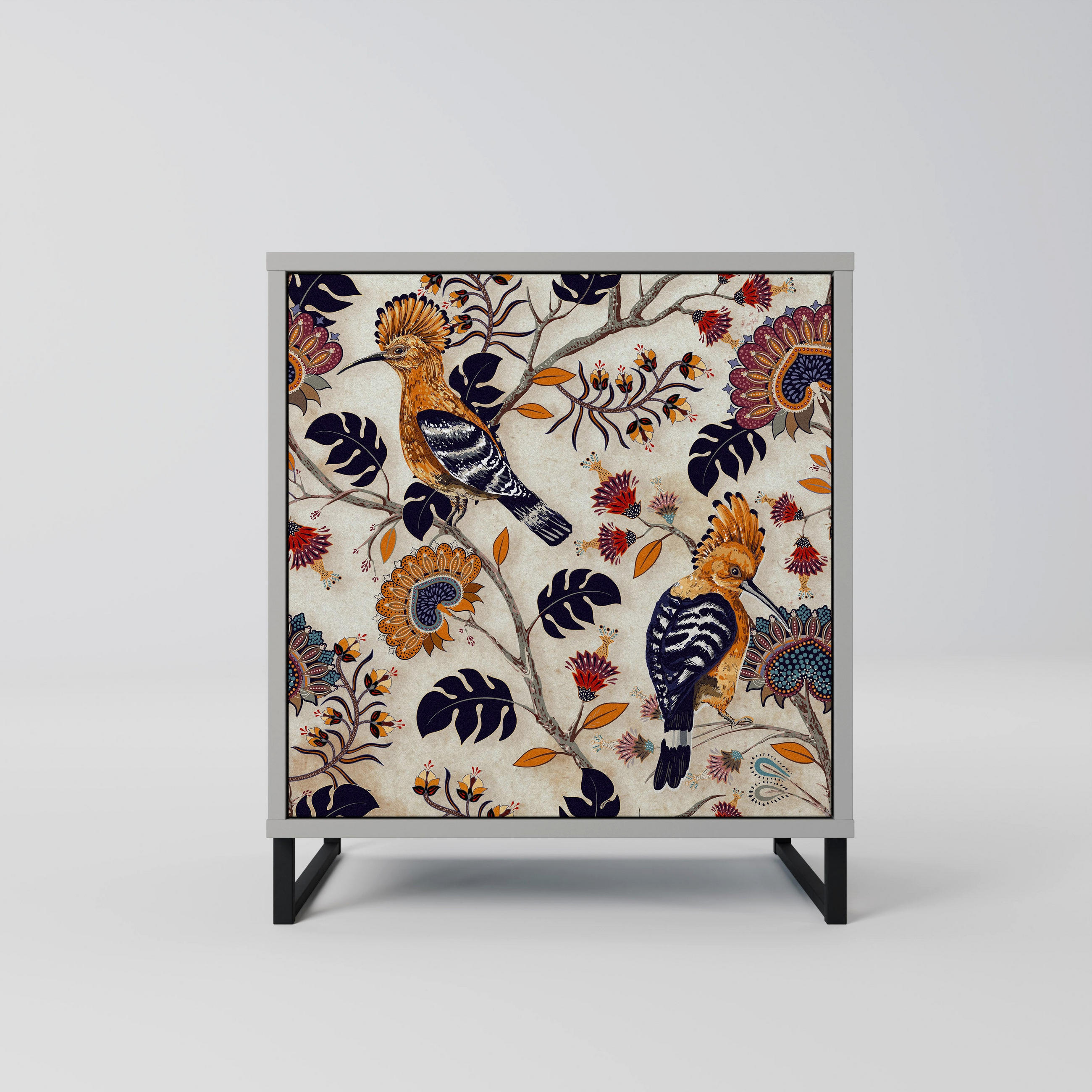 SIDEBOARD EMINENT HOOPOE, Grau, 57,5x42x67,5 cm, Schwarze Metall-Rahmenfüße - Multicolor/Schwarz, Holzwerkstoff/Metall (57.5/67.5/42cm) - SpaceRebels