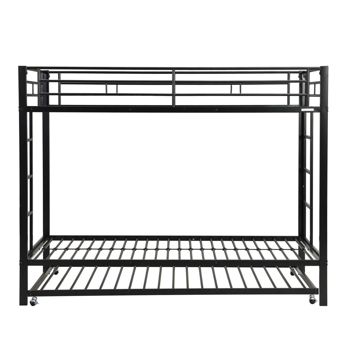 ETAGENBETT 90/200 cm in Schwarz aus Metall mit Ausziehbett und hohem Sicherheitsgeländer - Schwarz, Metall (90/200cm) - OKMYHOME