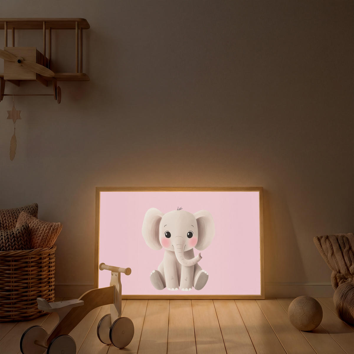 DOBÍJECÍ NOČNÍ LAMPIČKA Slon - Dítě - Růžová - Kreslený film 100x70 cm - růžová, kompozitní dřevo (8/100/70cm) - OnlyWow