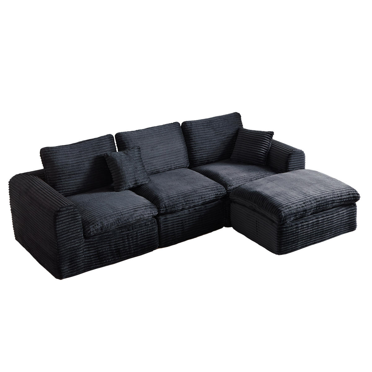 ECKSOFA 280/180/65 cm Bleu-noir Cord mit 1 Fußhocker - Multicolor, Textil (180/280cm) - Oxeza
