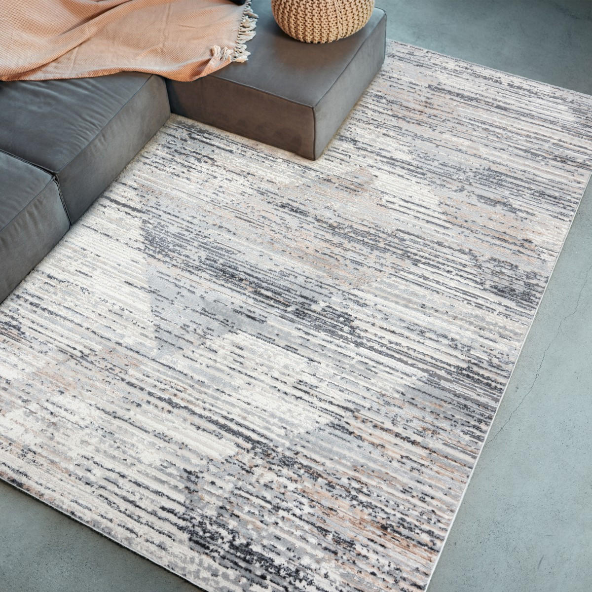 KOBEREC béžový krémový abstraktný - 200 x 300 cm - sivá, textil (200/300cm) - Mazovia