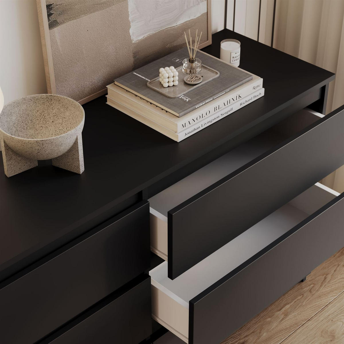 SIDEBOARD HANA M6 Schwarz 120cm - Schwarz, Holzwerkstoff (120/74.4/30cm) - Lookway