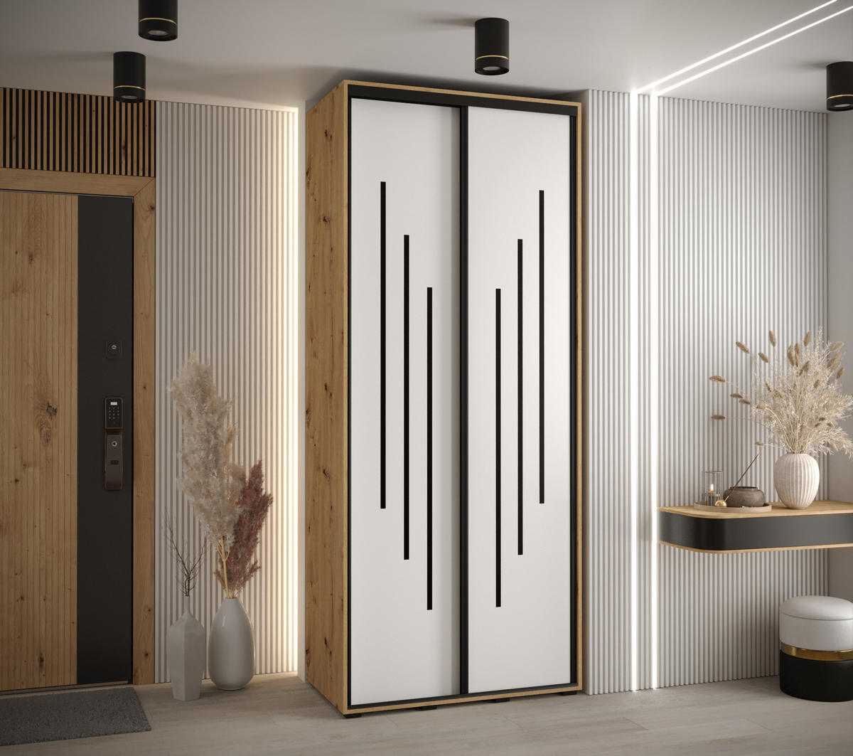 SCHWEBETÜRENSCHRANK 235,2/120/60 2-türig - Schwarz/Weiß, Holz/Metall (120/235/60cm) - Abiks Möbel