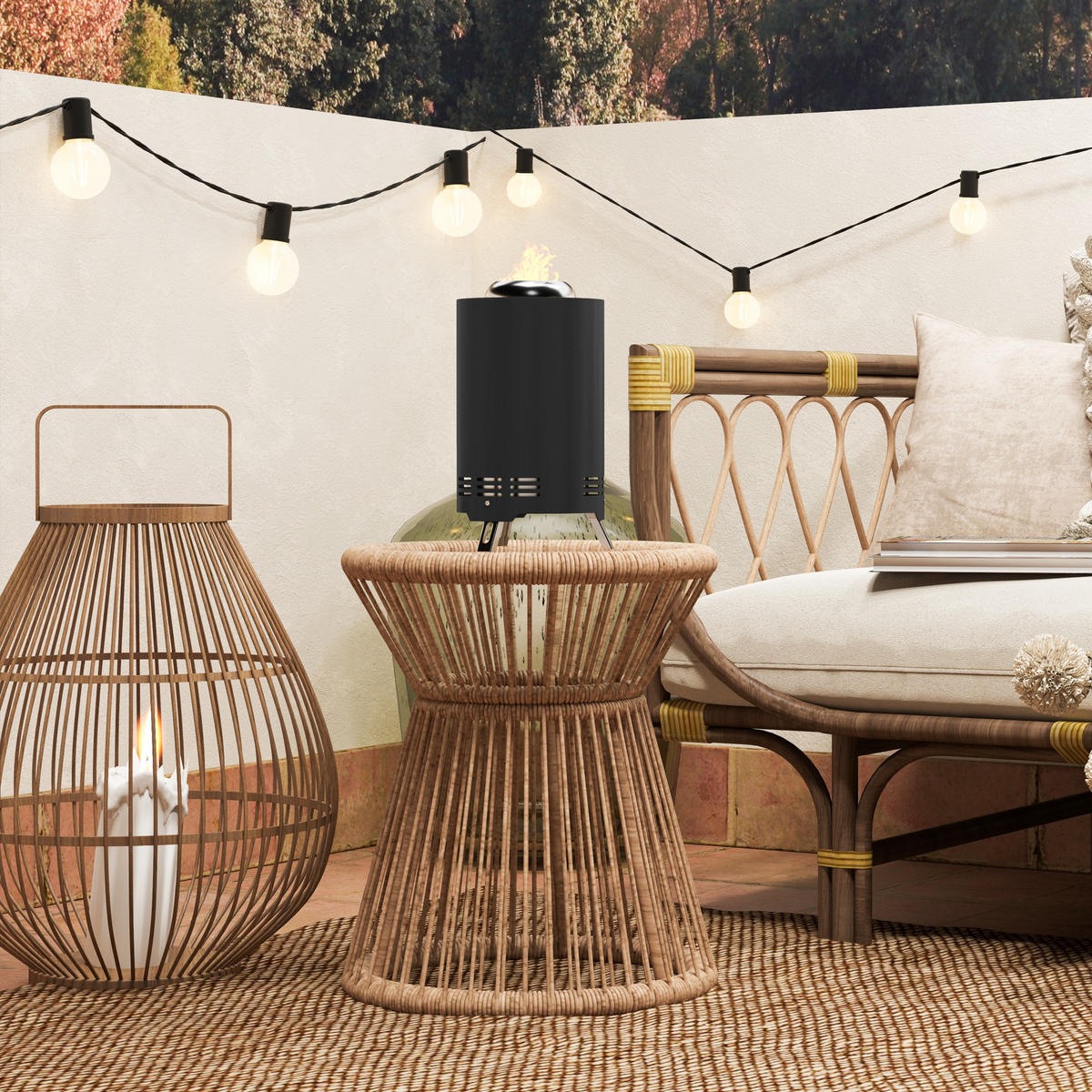 FEUERSCHALE Edelstahl Schwarz - Schwarz, Metall (16/25/16cm) - Outsunny