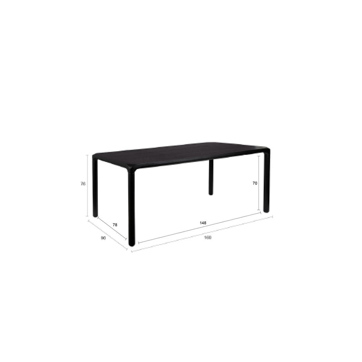ESSTISCH Storm 160x90 cm Schwarz - Schwarz, Holz (160/90/76cm) - Zuiver