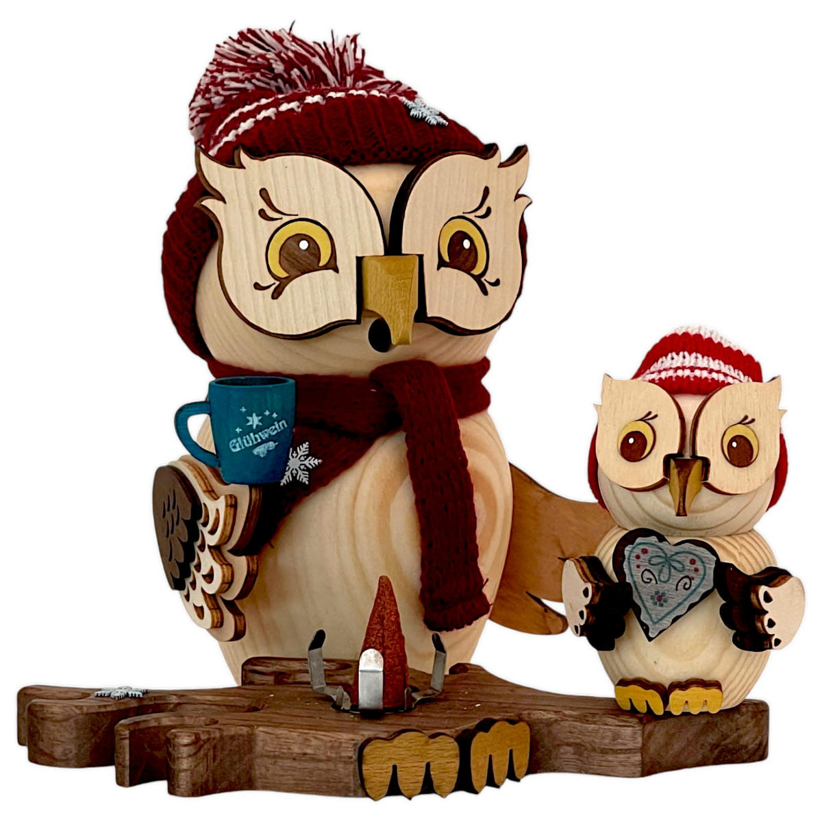 RÄUCHERFIGUR Eule Weihnachtsmarktbesuch mit Kin 15 cm - Multicolor, Holz (10/15/10cm)