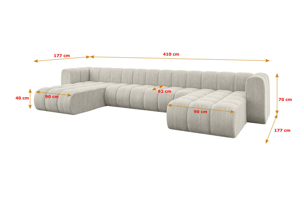 WOHNLANDSCHAFT modulares Sofa Joren-U2 - 410x177x70 cm Creme - Hellgrau/Creme, Holzwerkstoff/Textil (410/70/177cm) - ALTDECOR