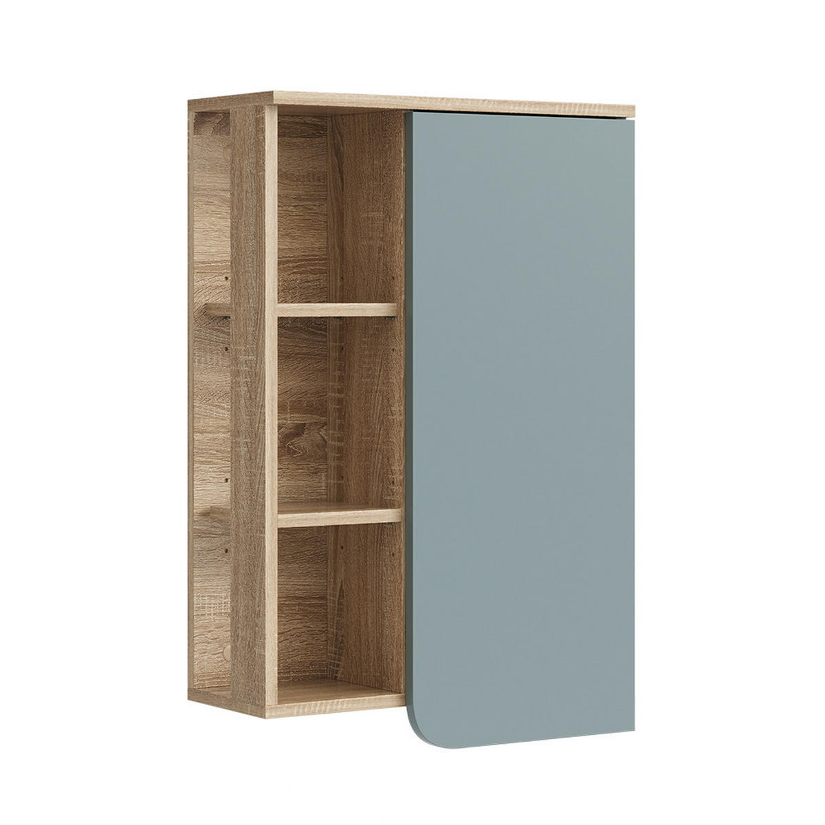 BADSCHRANK Karen Blau-Grau 50 x 75 cm mit Tür und offenen Fächern - Dunkelblau/Sonoma Eiche, Holzwerkstoff (50/75/20cm) - Vicco