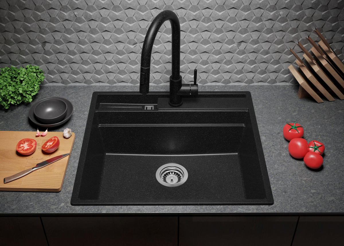 SPÜLBECKEN Oslo Pocket, 2-er set Anthrazit 58/53 cm 1 Becken + Ablauf-Set + Küchenzubehörset ab 60er Unterschrank - Chromfarben/Anthrazit, Kunststoff (58/20/53cm) - Primagran