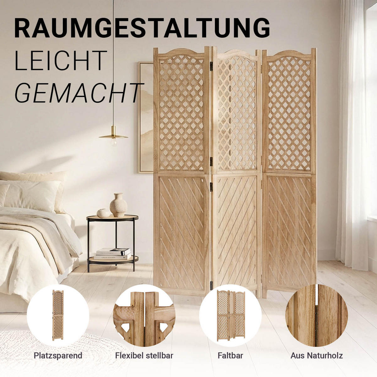 PARAVENT 120/170 cm Natur Holz - Naturfarben, Holz (120/170/2cm) - Homestyle4u