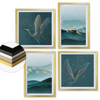 WANDBILDER 4er Set - 50x50 cm & 40x60 cm Goldrahmen - Abstrakte Landschaften von Vogelwellen - Goldfarben, Kunststoff (50/50cm) - ArtPrintCave