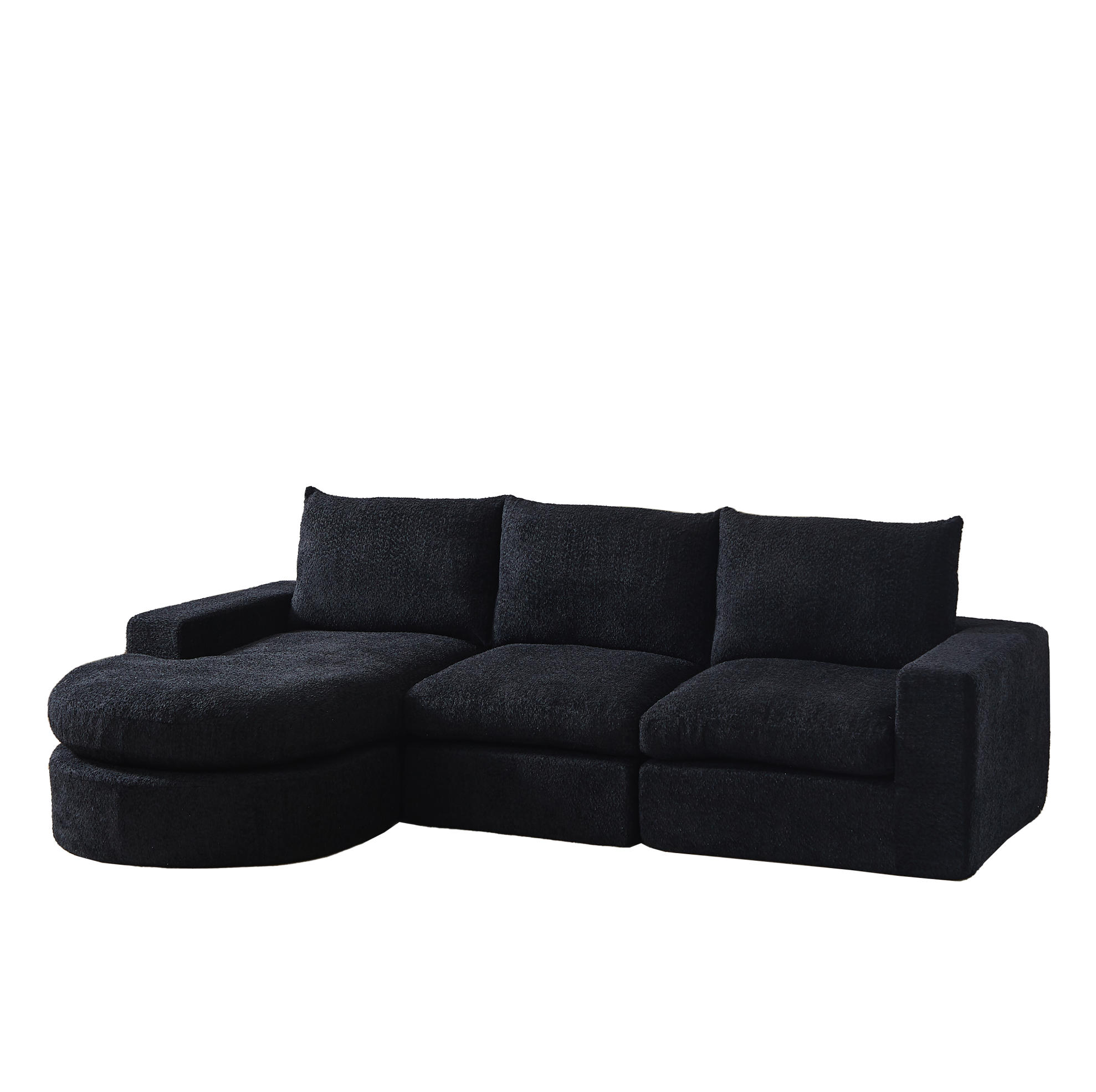 ECKSOFA aus Chenille Schwarz mit verstellbarer Chaiselongue, 4 Modulen und ohne Montage - Schwarz, Textil (250/160cm) - Modfu