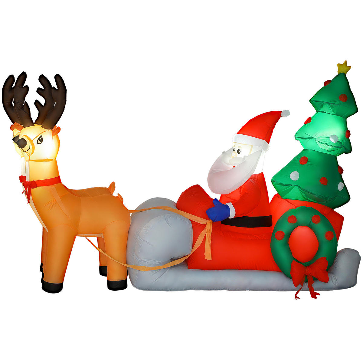 AUFBLASBARER Weihnachtsmann mit Rentieren und Schlitten Multicolor 216.0/90.0/150.0cm - Multicolor, Textil (90/150/216cm)