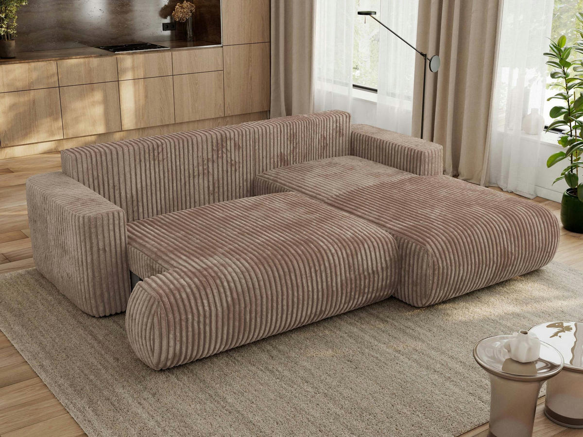 ECKSOFA OVO L Braun Cord - Rechts Seite - Schwarz/Braun, Kunststoff/Textil (195/271cm) - MKS
