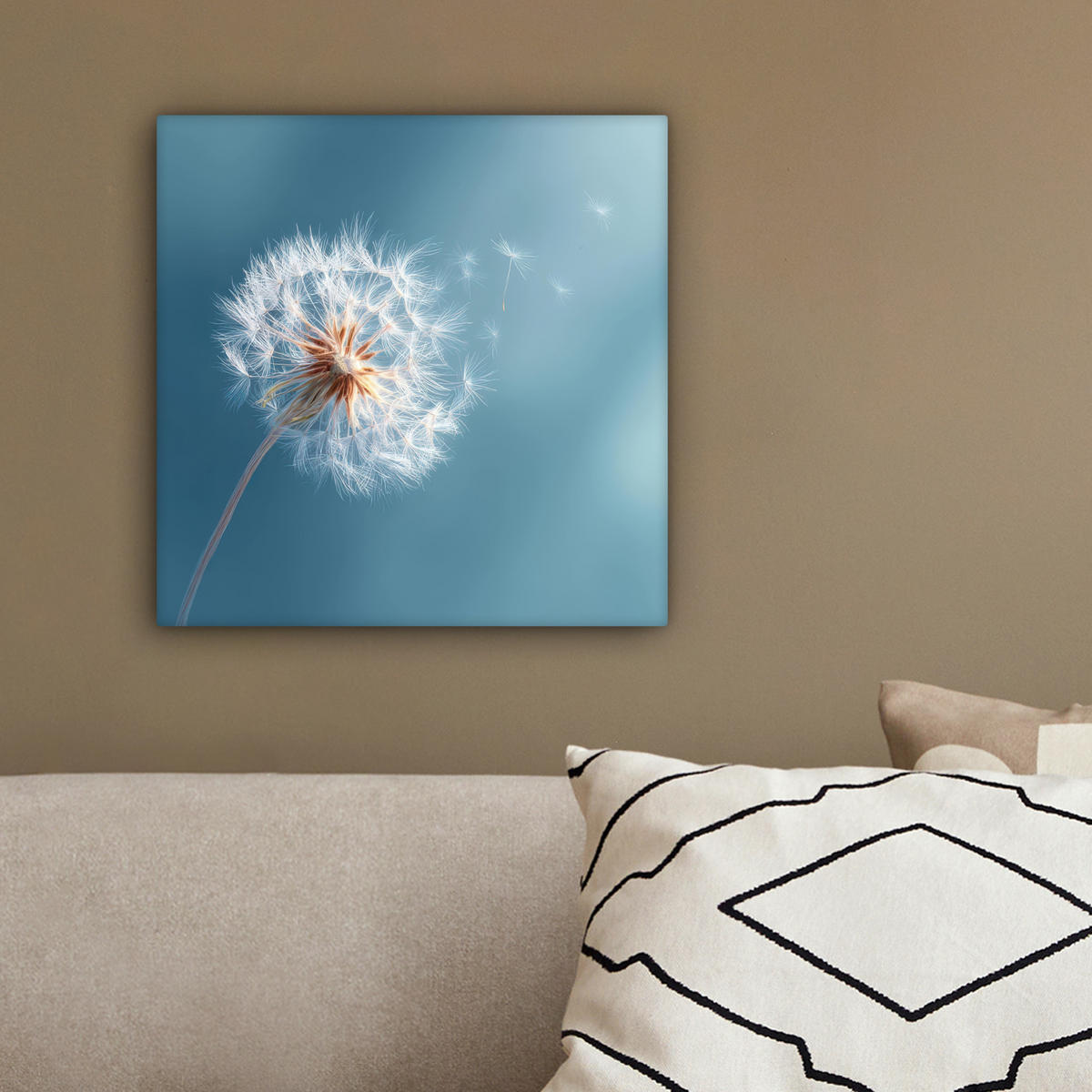 LEINWANDBILD Löwenzahn - Wind - Blau Deko Wohnzimmer 20x20 cm - Blaugrau, Textil (20/20cm) - MuchoWow