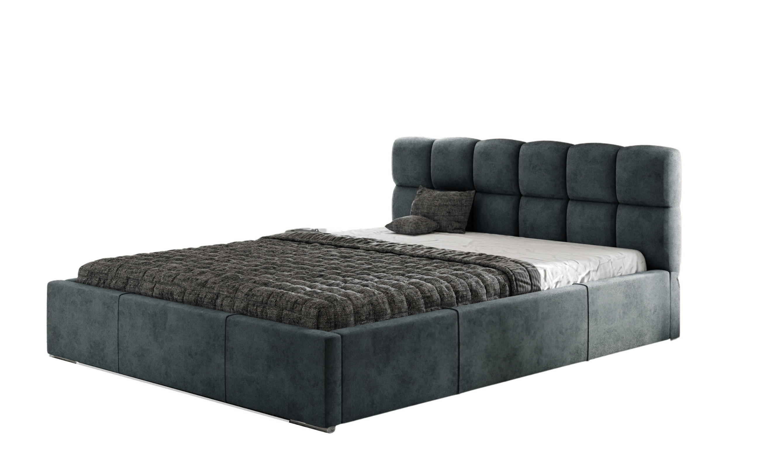 POLSTERBETT MALTA mit Kopfteil, 140 x 200 cm, Doppelbett mit Bettkasten und Lattenrost aus Metall, Velourstoff: Dunkelgrau - Dunkelgrau, Holz/Textil (140/200cm) - Agmat-Furniture
