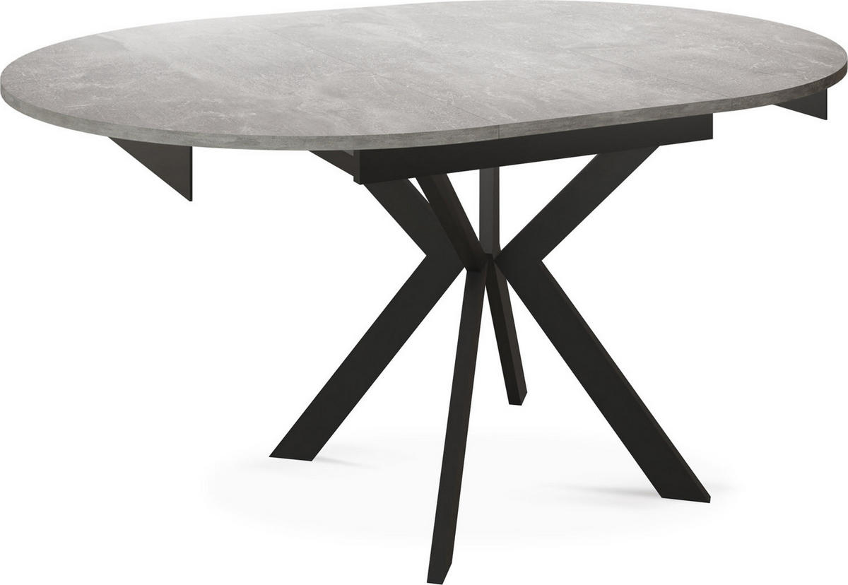 ESSTISCH Lily runder ausziehbarer, Grauer Beton 100-140/100/76 cm - Hellgrau/Schwarz, Holzwerkstoff/Metall (100/100/76cm) - WFL GROUP