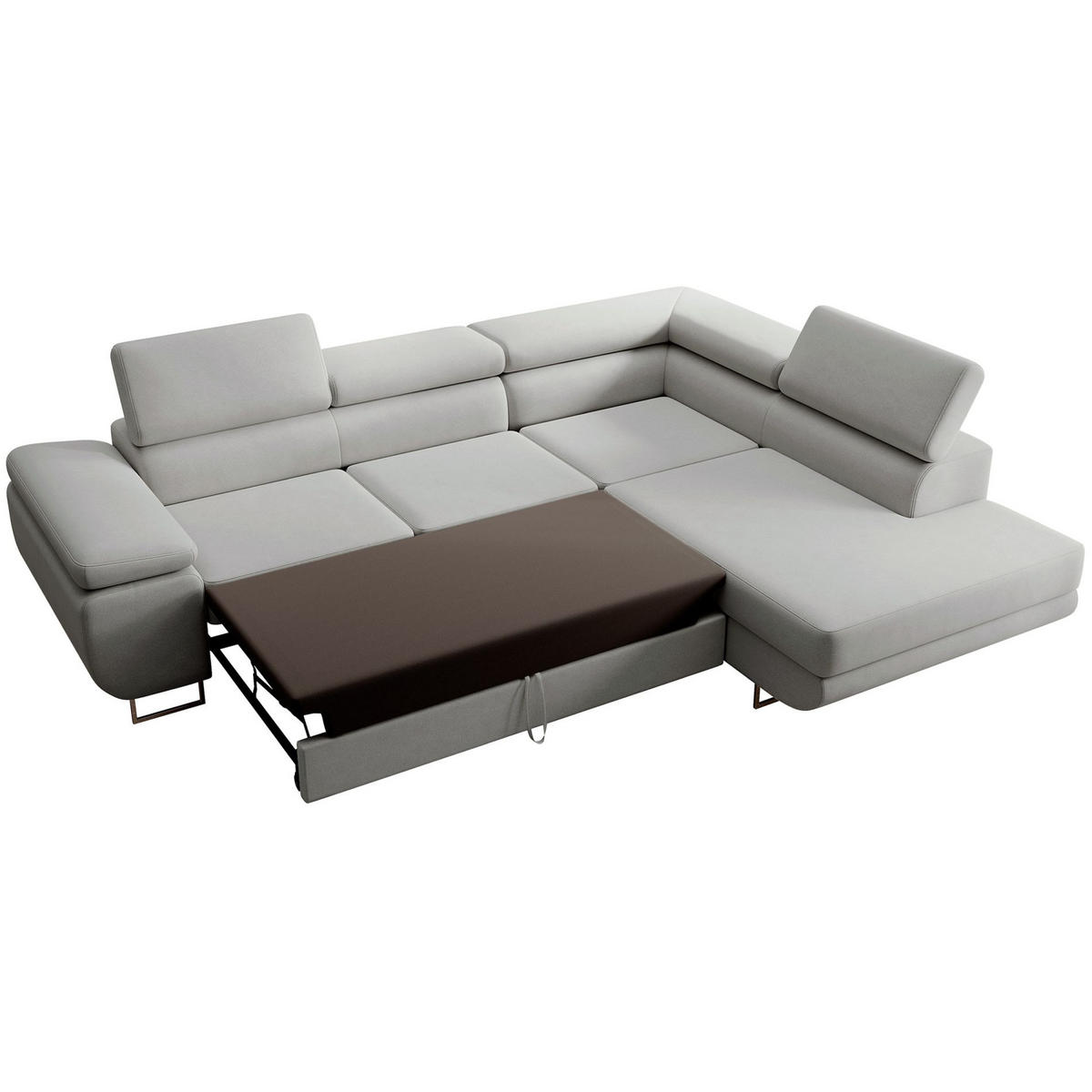 ECKSOFA Stevil Graubeige Velours - Greige/Silberfarben, Textil/Metall (275/203cm) - Selsey