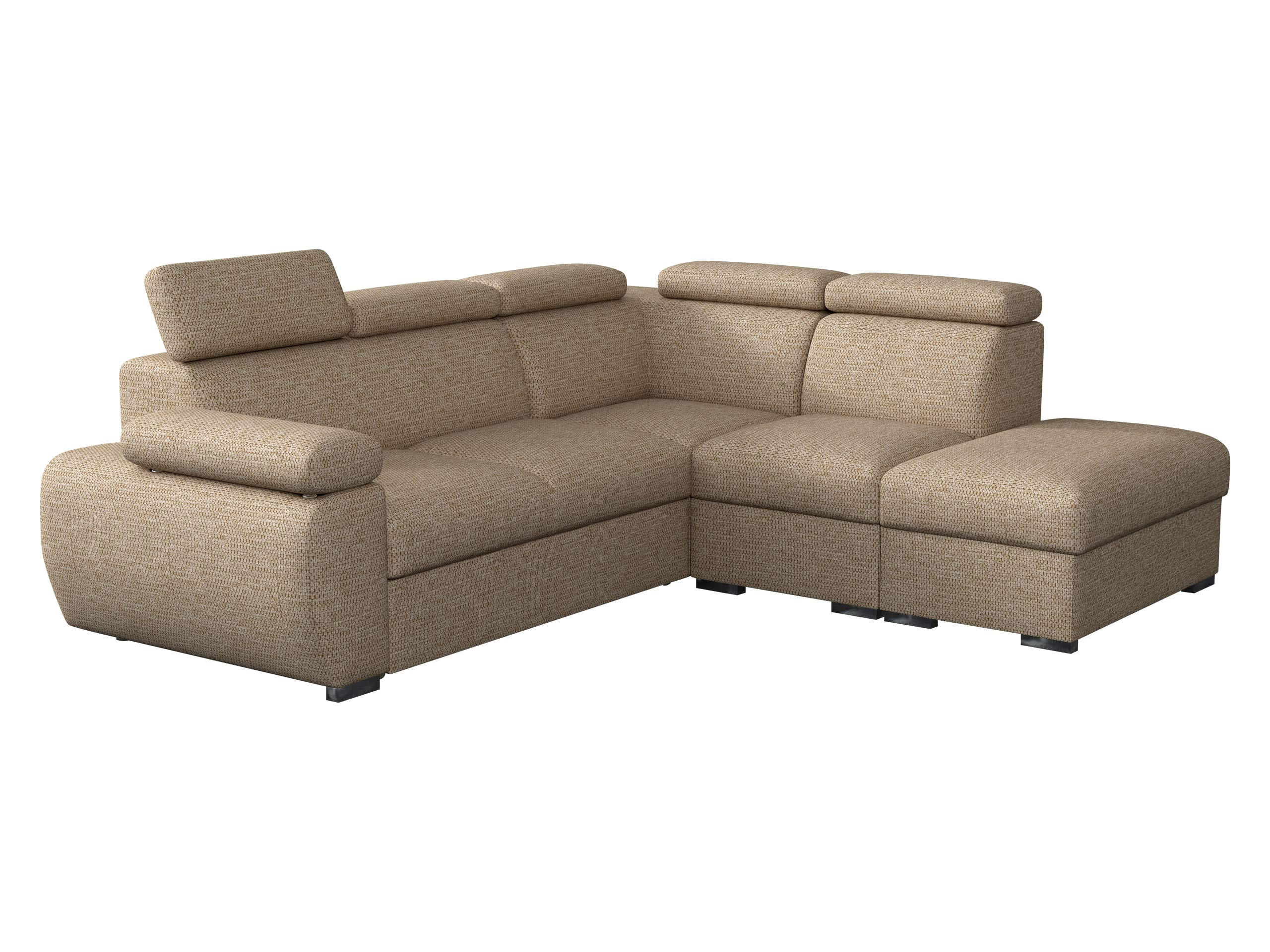 ECKSOFA Boston 2RR1P, Seite: Rechts 2R+R+1P(65)+PUFAP - Hellbraun/Silberfarben, Holz/Textil (260/230cm) - MIRJAN24
