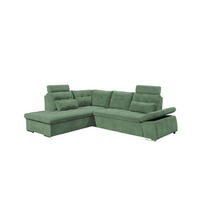 ECKSOFA mit Schlaffunktion, verstellbare Armlehne und Kopfstützen - Chromfarben/Grün, Textil (260/219cm) - ed exciting design
