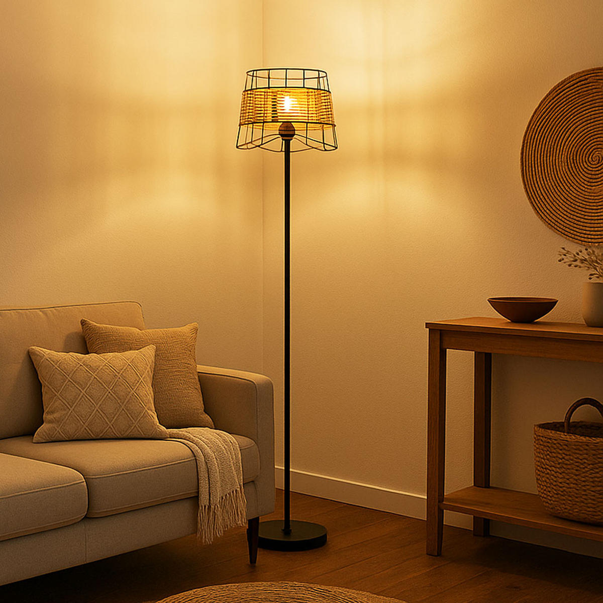 LED STEHLEUCHTE Metall Braun Käfig-Design - Braun, Metall (30/30/154cm) - Nowa