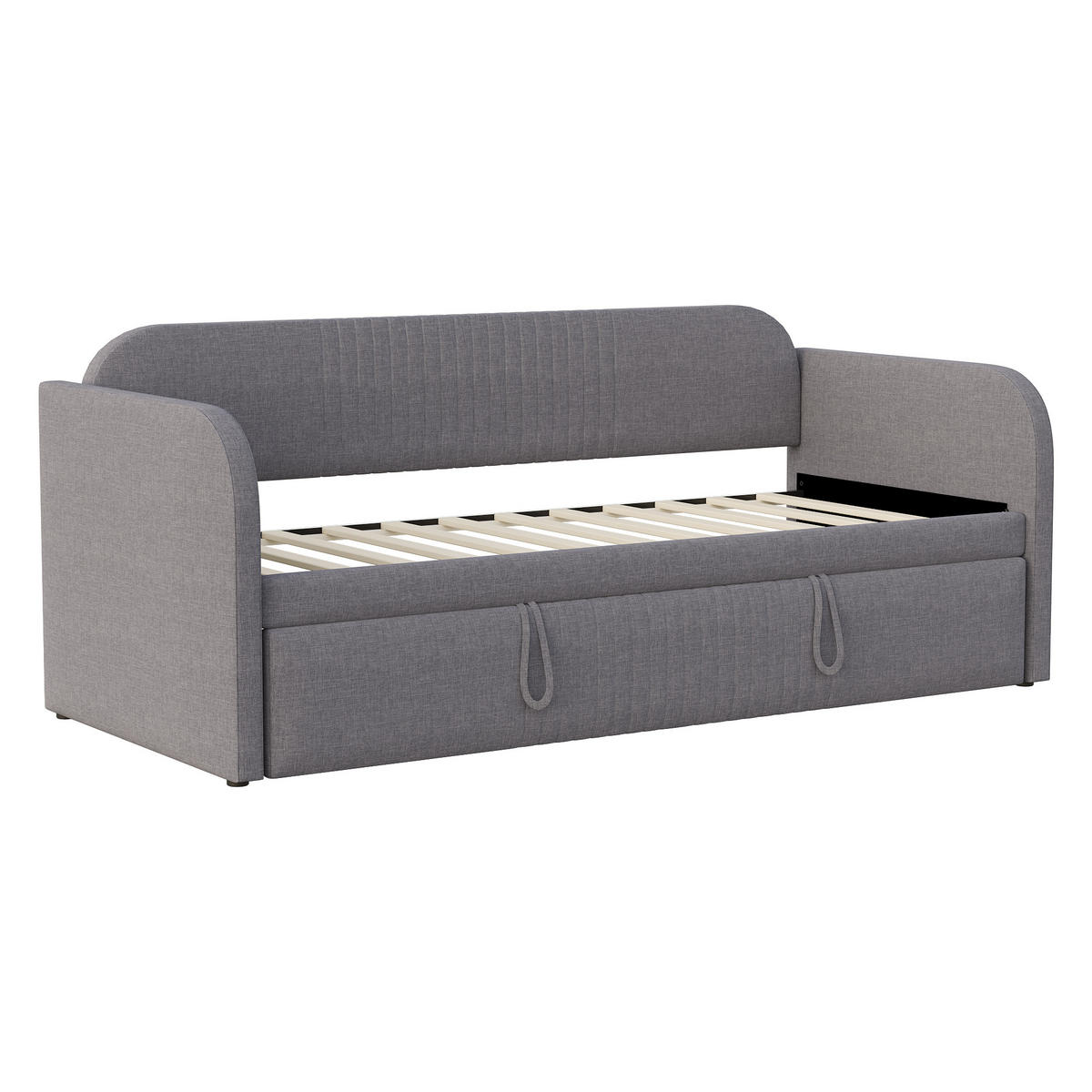 POLSTERBETT 90/180x190 Leinen Lattenrost Streifen Grau - Grau, Holzwerkstoff - FLIEKS