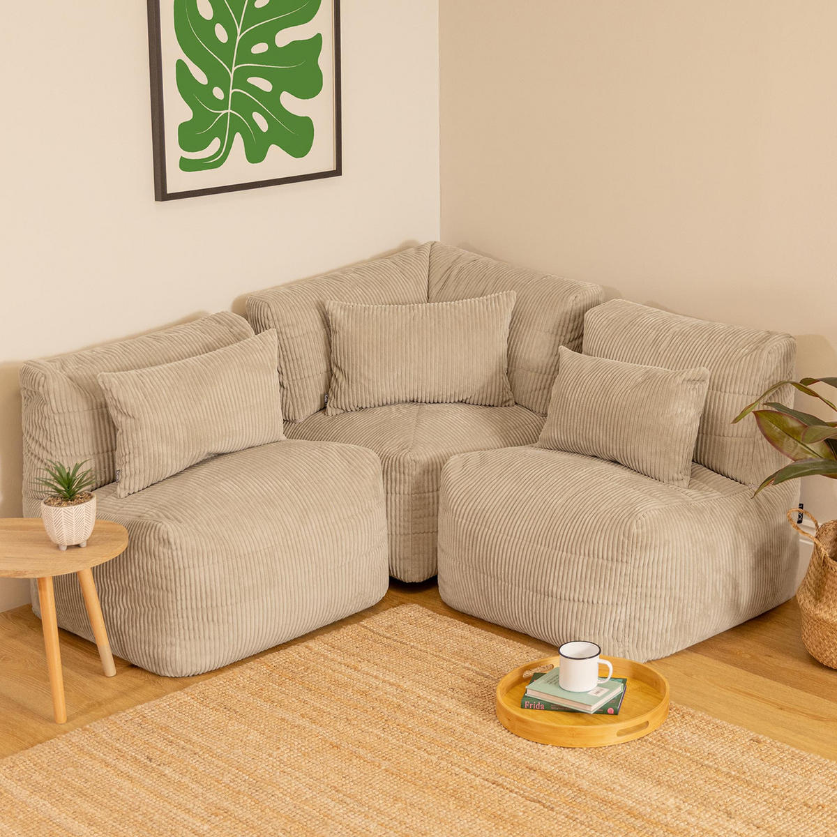 SITZSACK-SOFA 3-tlg. modular cord Noa - Beige, Textil (228/70/78cm) - icon