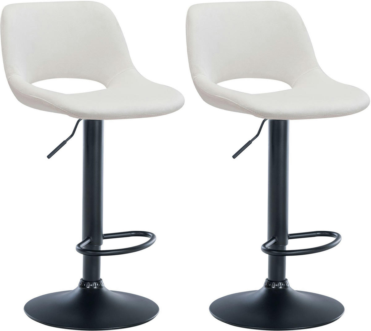 BARHOCKER 2er Set Samt creme - Creme/Schwarz, Textil/Metall (42/86/46cm) - CLP